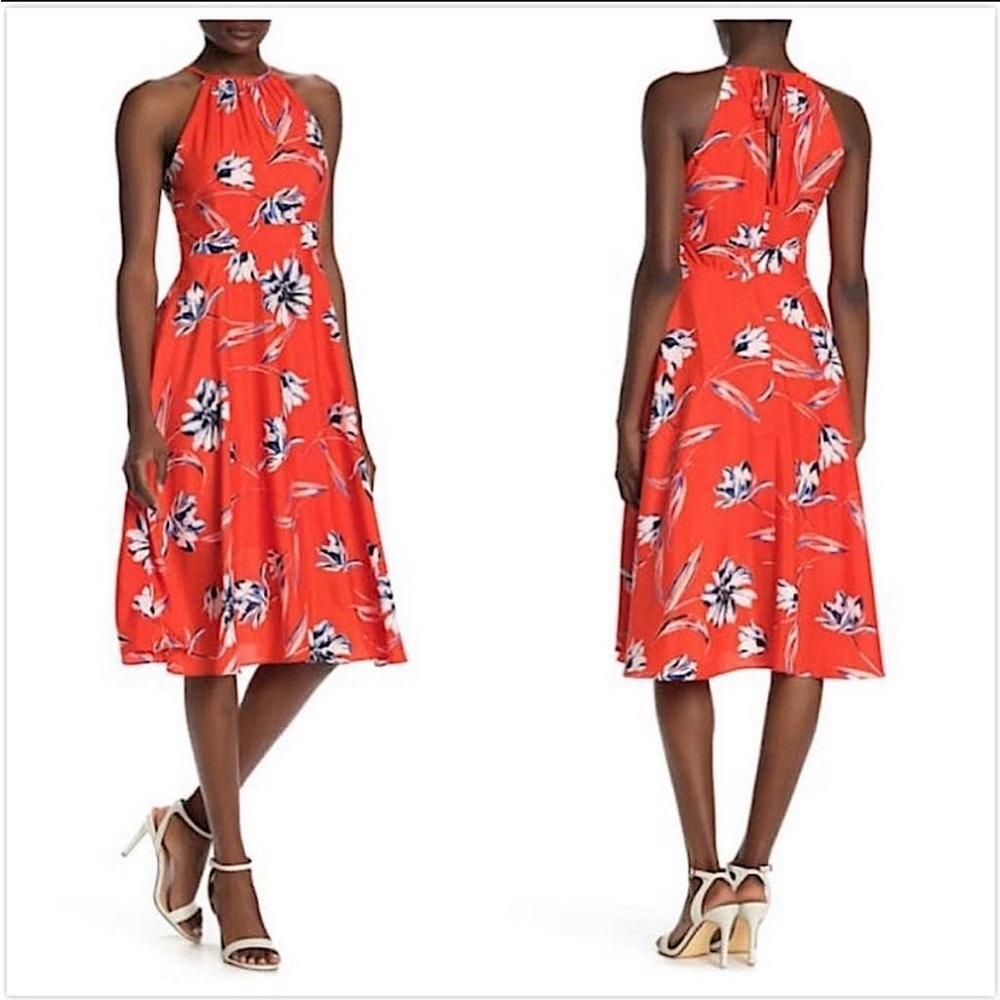 Eliza J Poppy Floral Halter Midi Dress Sz 4 NWT